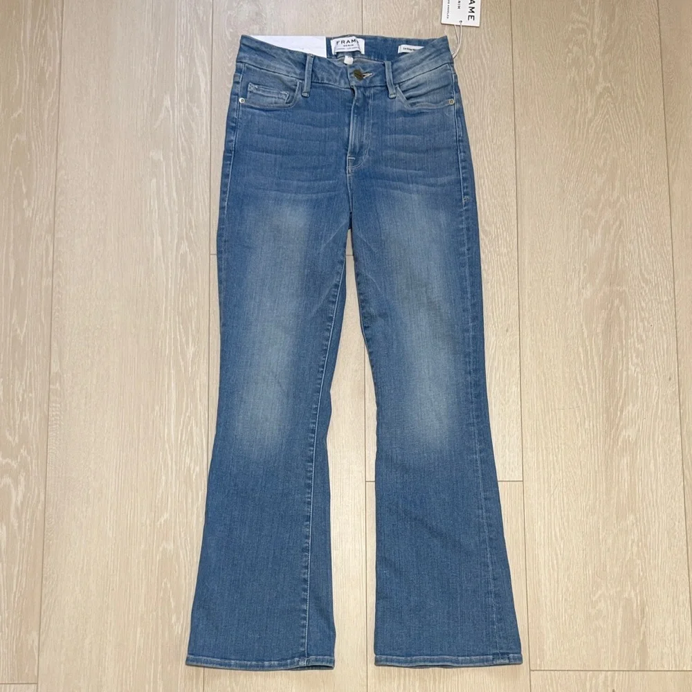 Frame Le Crop Mini Boot Mid-Rise Medium Blue Flare Jeans NEW - Picture 2 of 12